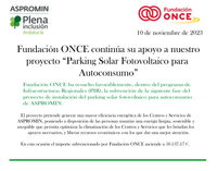 Imagen - Fundación ONCE continua su apoyo al proyecto Parking Solar de ASPROMIN